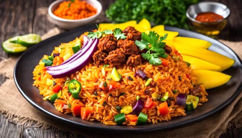 A freshly prepared Ghanaian meal from Ma Adjo's Kitchen
